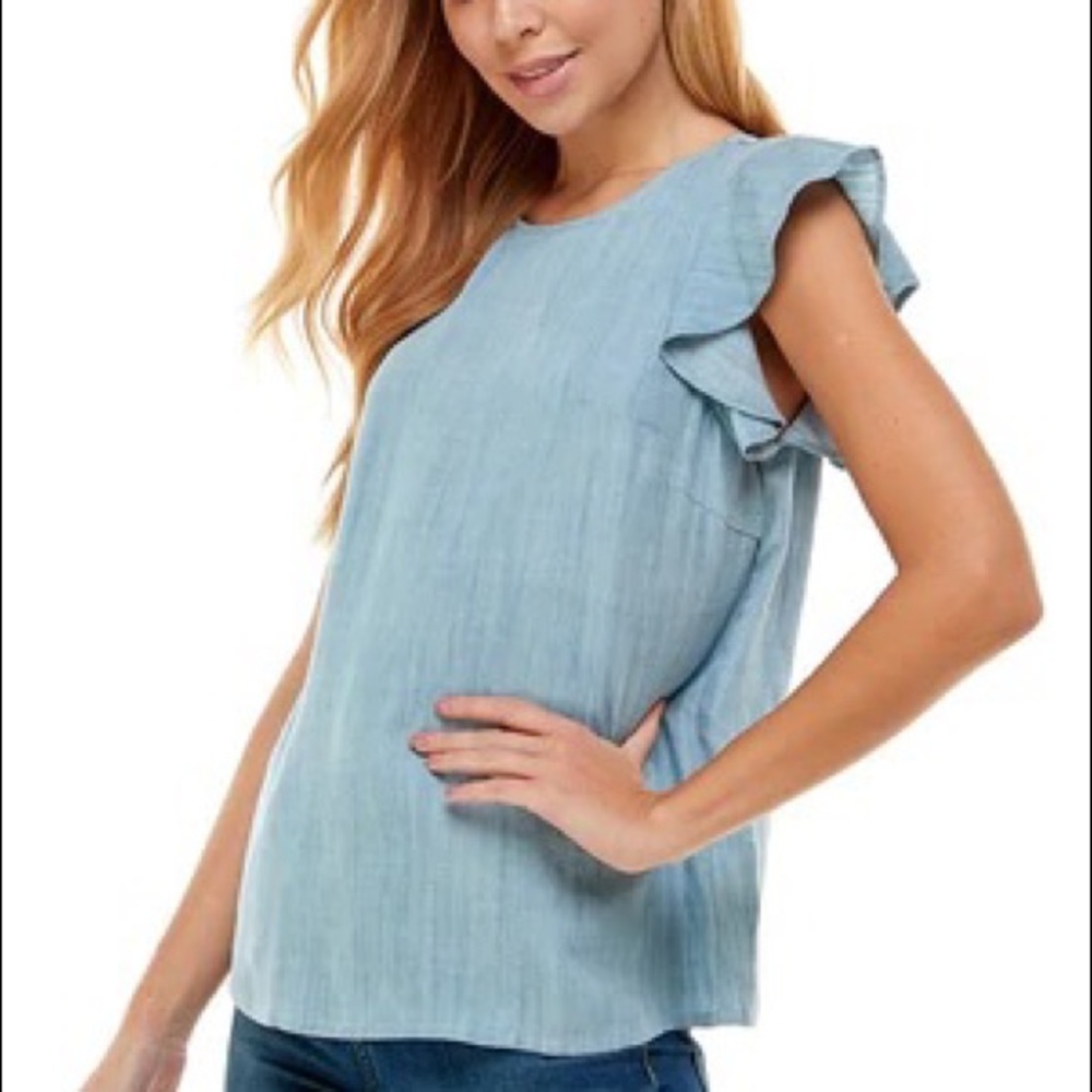 BCBGeneration Women's Ruffle Sleeve Chambray Top - Size L